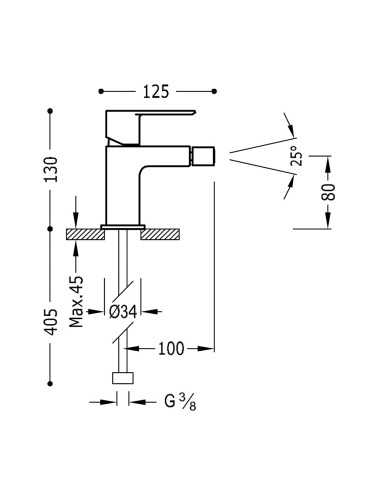 Grifo de bidé LOFT TRES. Medidas