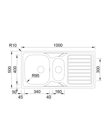 Fregadero acero RODI OKIO LINE 100x50. Medidas