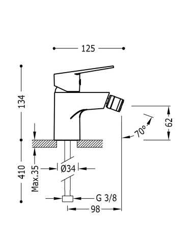 Grifo de bidé BASE TRES. Medidas