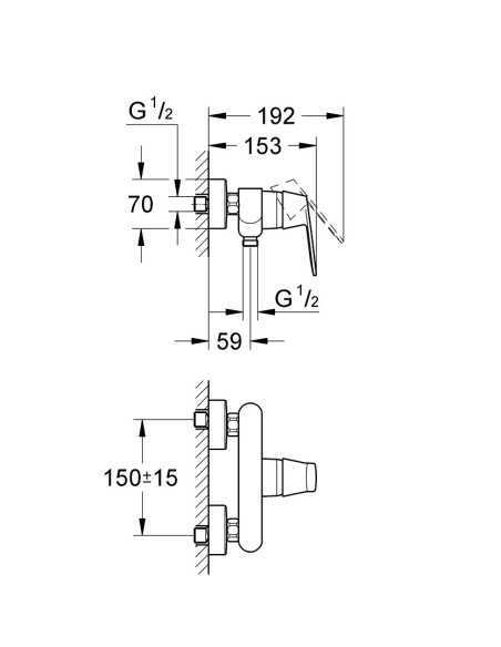 Medidas Grifo ducha monomando Eurosmart Cosmopolitan GROHE