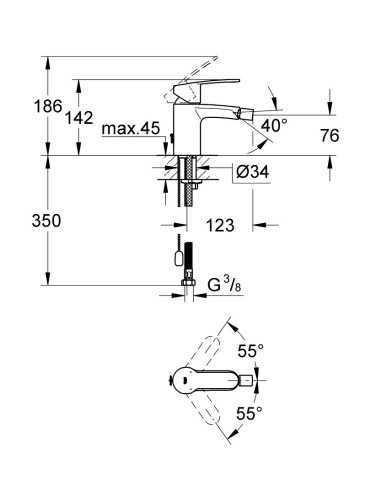 Grifo de bidé EUROSTYLE COSMOPOLITAN GROHE. Medidas