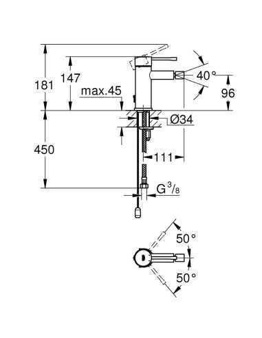 Grifo de bidé ESSENECE NEW GROHE. Medidas