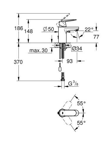 Grifo de lavabo EUROSMART COSMOPOLITAN DE Grohe. (Medidas)