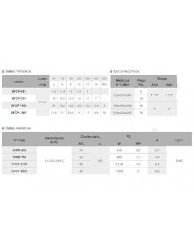 Bomba de piscina NEO. Datos técnicos