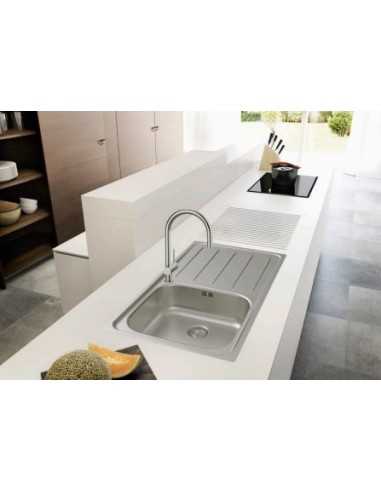 Fregadero 1 cubeta de acero inoxidable, válvula 3½” y desagüe. Pereda.