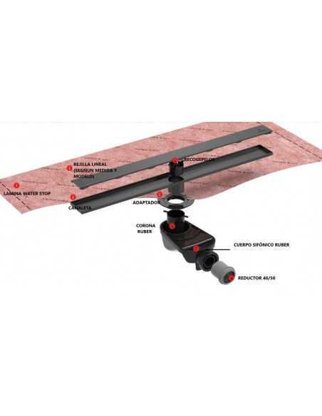Kit impermeabilización para ducha de obra rejilla negra lisa de GURU