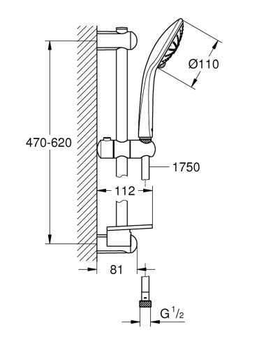 Conjunto de ducha EUPHORIA MASAJE GROHE. Medidas