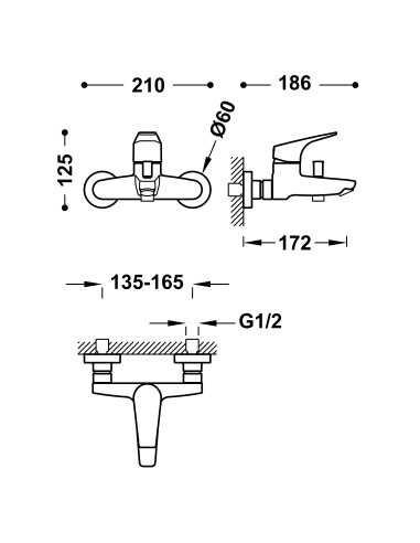 Grifo de baño Canigo Tres (Medidas)
