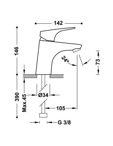 Monomando de lavabo CANIGO de Tres. (Medidas)