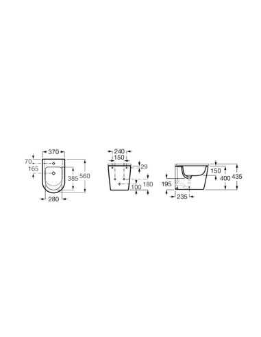 Bidé adosado a pared INSPIRA ROUND ROCA. Medidas