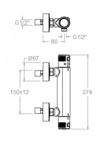 Grifo termostático de ducha TERMOTECH  RAMÓN SOLER. Medidas