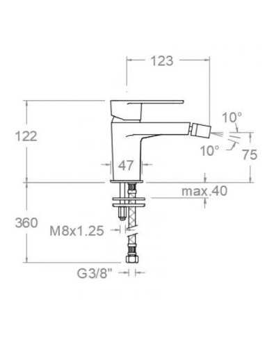 Medidas Grifo de bidé Alexia oro cepillado de RAMÓN SOLER. Medidas