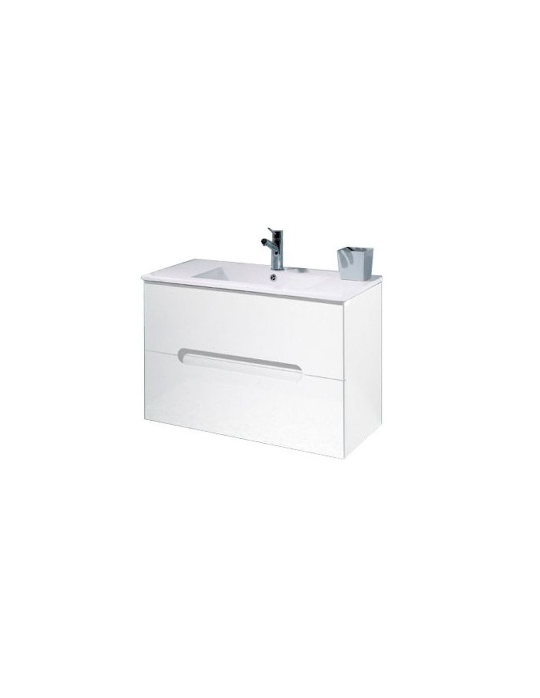 Mueble de Baño Suspendido con Lavabo Cerámico, 80 cm - Blanco Brillo -  Cromo Brillo