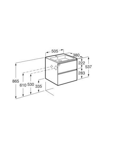 Mueble de baño UNIK THE GAP blanco brillo. Dibujo medida 50x38