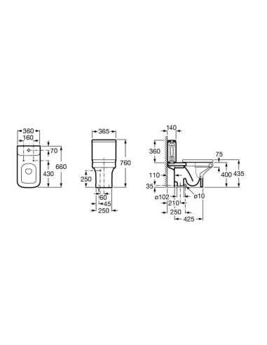 Medidas Inodoro DAMA ROCA salida vertical