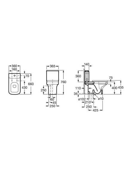 Medidas Inodoro DAMA ROCA salida vertical Medidas Inodoro DAMA ROCA salida vertical