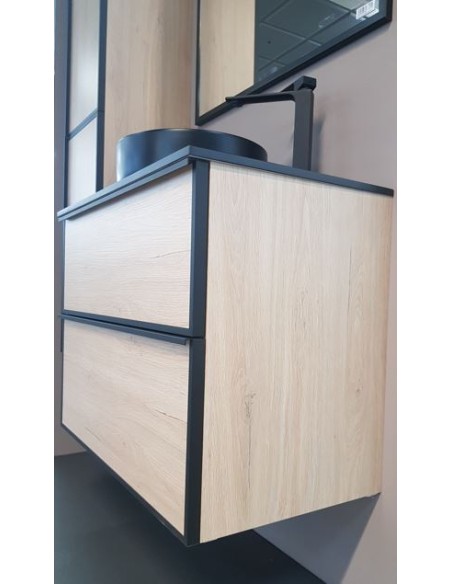 Mueble de baño DESERT roble pegasus, perfil de aluminio negro. Lateral