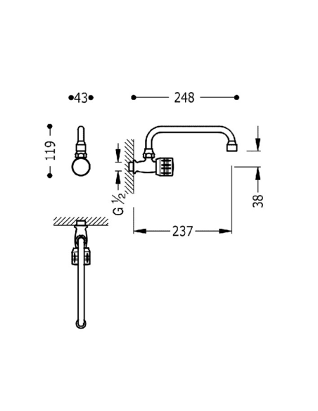 Grifo de cocina giratorio 1 agua ESE-23 cromado de Tres (Medidas)