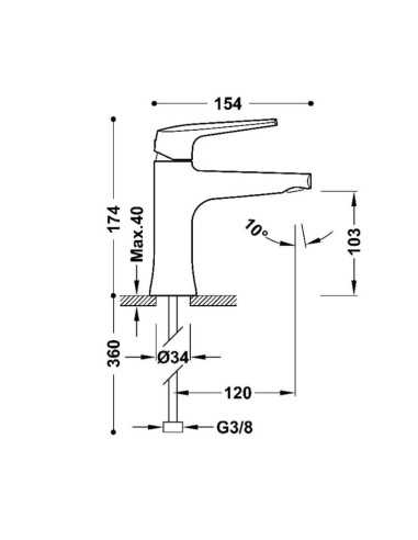 Grifo de lavabo FUJI cromado de Tres. (Medidas)