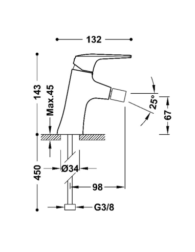 Grifo de bidé cromado FUJI de Tres. (Medidas)