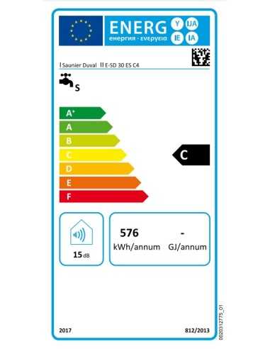 Termo LINEAAQUA E-SD ES Slim. Etiqueta energética 30 litros
