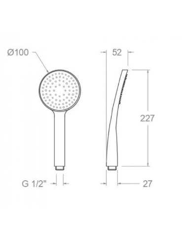 Mango ducha 1 función T1 3520 RS. Medidas