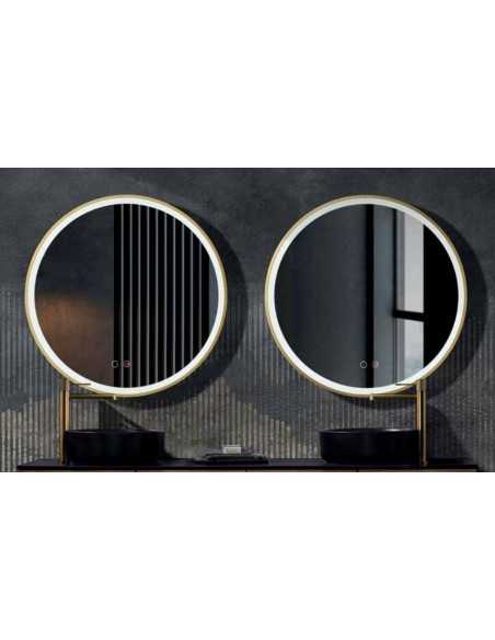 Espejo PARIS Antivaho con Luz Redondo oro cepillado. Ambiente