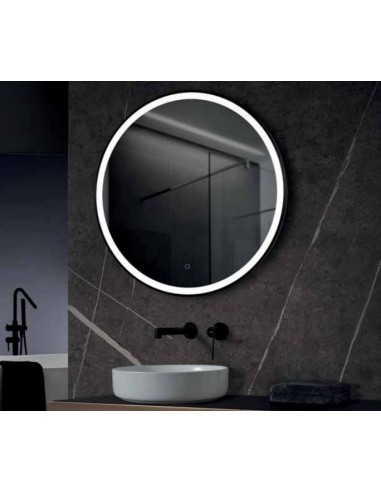 Espejo de baño PARIS Antivaho con Luz Redondo negro. Ambiente