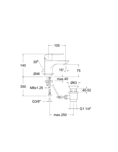 Grifo de lavabo YPSILON PLUS RAMON SOLER. (Medidas)