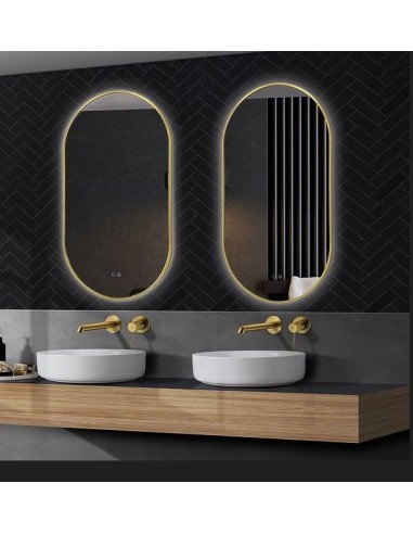 Espejo de baño TOKYO Antivaho con Luz. Negro/Oro · Pereda
