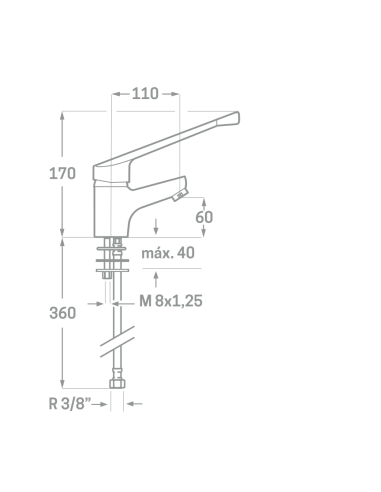 Monomando de lavabo sanitario cromado. (Medidas)