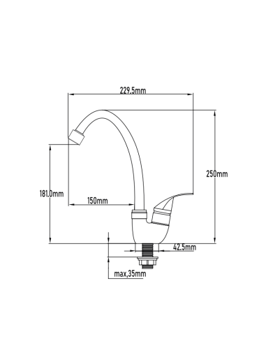 Grifo de fregadero 1 agua. (Medidas)
