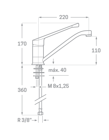 Grifo cocina gerontológico (medidas)