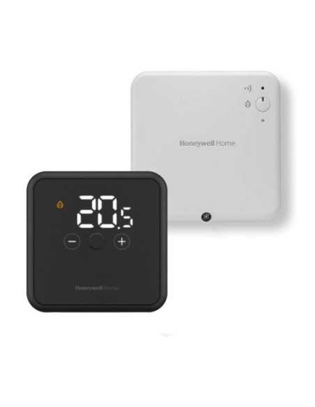 Termostal digital inalámbrico HONEYWELL negro. Vista delantera y trasera Termostal digital inalámbrico HONEYWELL negro. Vista delantera y trasera