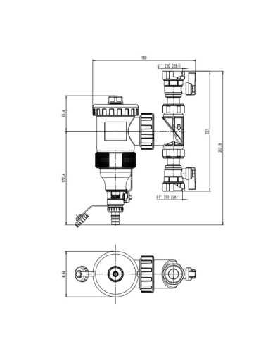 Filtro Desfangador Caleffi Magnético con LLave. Medidas.