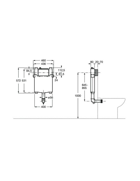 Cisterna empotrable BASIC TANK ONE COMPACT. Medidas