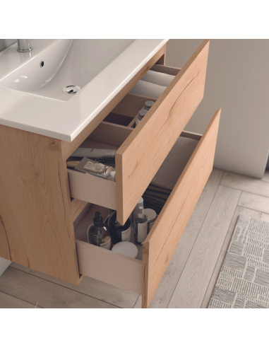 Mueble de baño NIZA Suspendido en madrea Roble Collet. Interior cajones