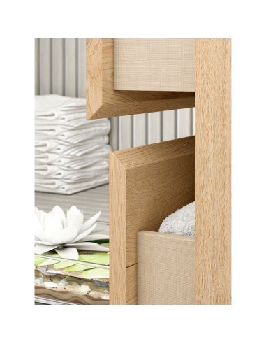 Mueble de baño NIZA Suspendido en madrea Roble Collet. Detalle cajones