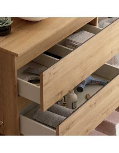 Mueble de baño BLACK INGLET con patas madera roble Cajones interior