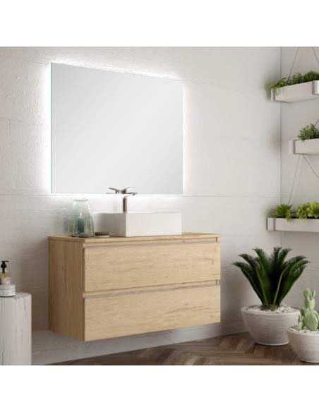 Mueble de baño suspendido con tapa madera bambú Inglet