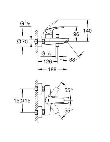 Grifo de baño Eurosmart 2021 negro mate Medidas
