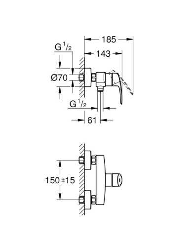 Medidas Grifo ducha monomando negro Eurosmart GROHE