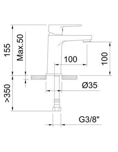 Grifo de lavabo CLEVER 100 GO!2 negro mate Medidas