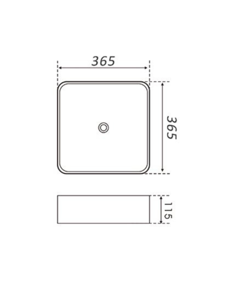 Lavabo SATET sobrencimera 36,5 x 36,5 cm en Blanco Brillo. Medidas.