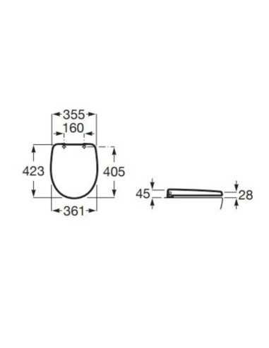Tapa de inodoro VICTORIA Compacto Blanca de ROCA. Medidas.