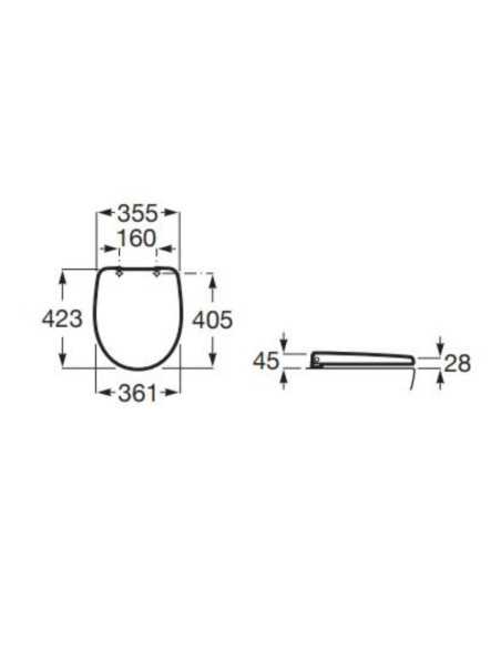 Tapa de inodoro VICTORIA Compacto Blanca de ROCA. Medidas.