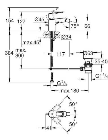 Grifo de bidé BAULOOP Grohe. Medidas