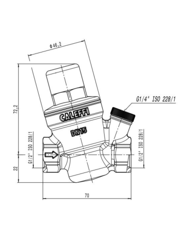 Válvula Reductora Presión Termostática HE Caleffi. Medidas.