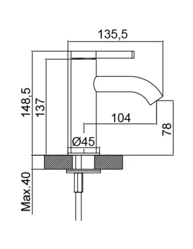 Grifo de Lavabo URBAN FLOW. Medidas.
