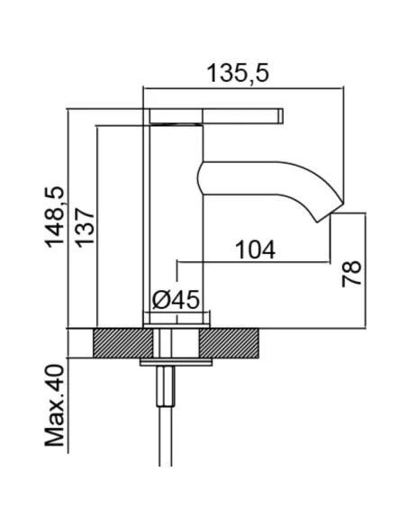 Grifo de Lavabo URBAN FLOW. Medidas.